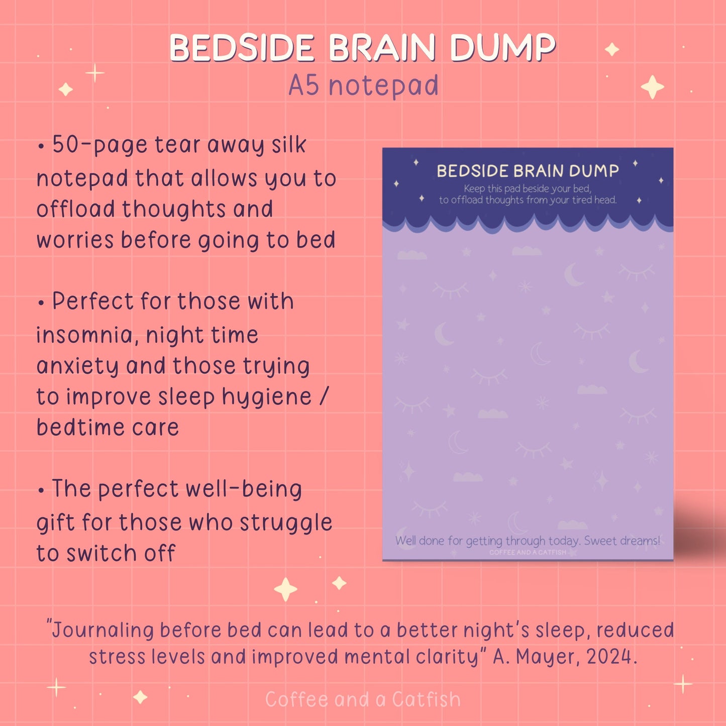 Bedside Brain Dump Notepad | insomnia gift, better sleep help, bedtime routine sleep journal, sleep hygiene gifts, journal for mental health
