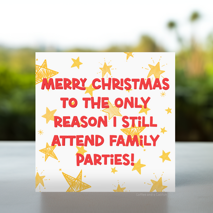 'Family Parties' Funny Cousin Christmas Card image 1