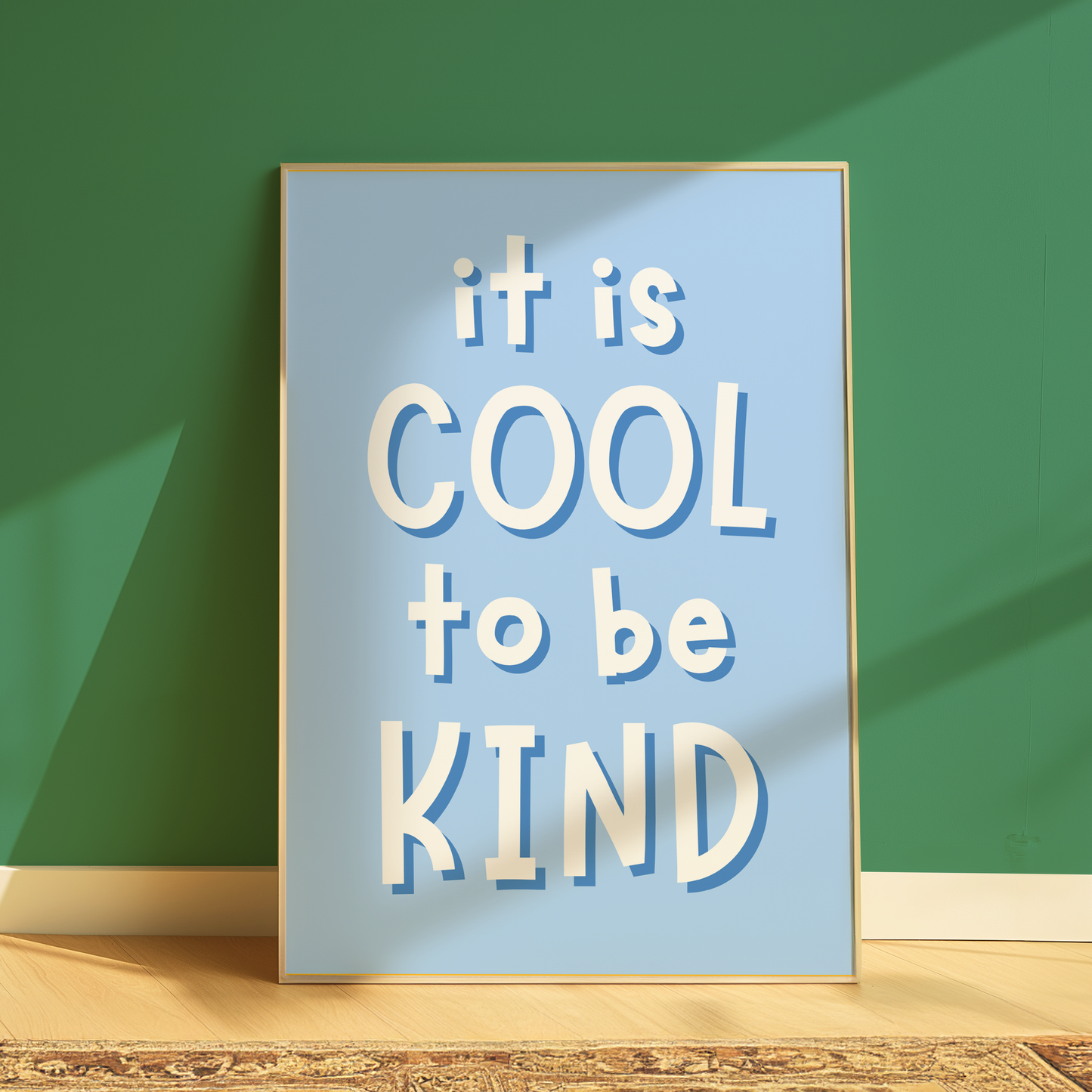 It's Cool To Be Kind Blue Nursery Print, A3 Blue Nursery Poster, Classroom Affirmation Poster, Blue Boys Room Quote, Boys Wall Art Print, Nursery wall art print, It's cool to be kind poster for kids, classroom kindness wall decor, playroom quote print, be kind nursery print, blue kids room wall art, A4 educational quote poster, A5 playroom wall quote, A3 classroom motivational print, pastel blue wall decor for children, positive message print for nursery, early learning wall art, kindness quote