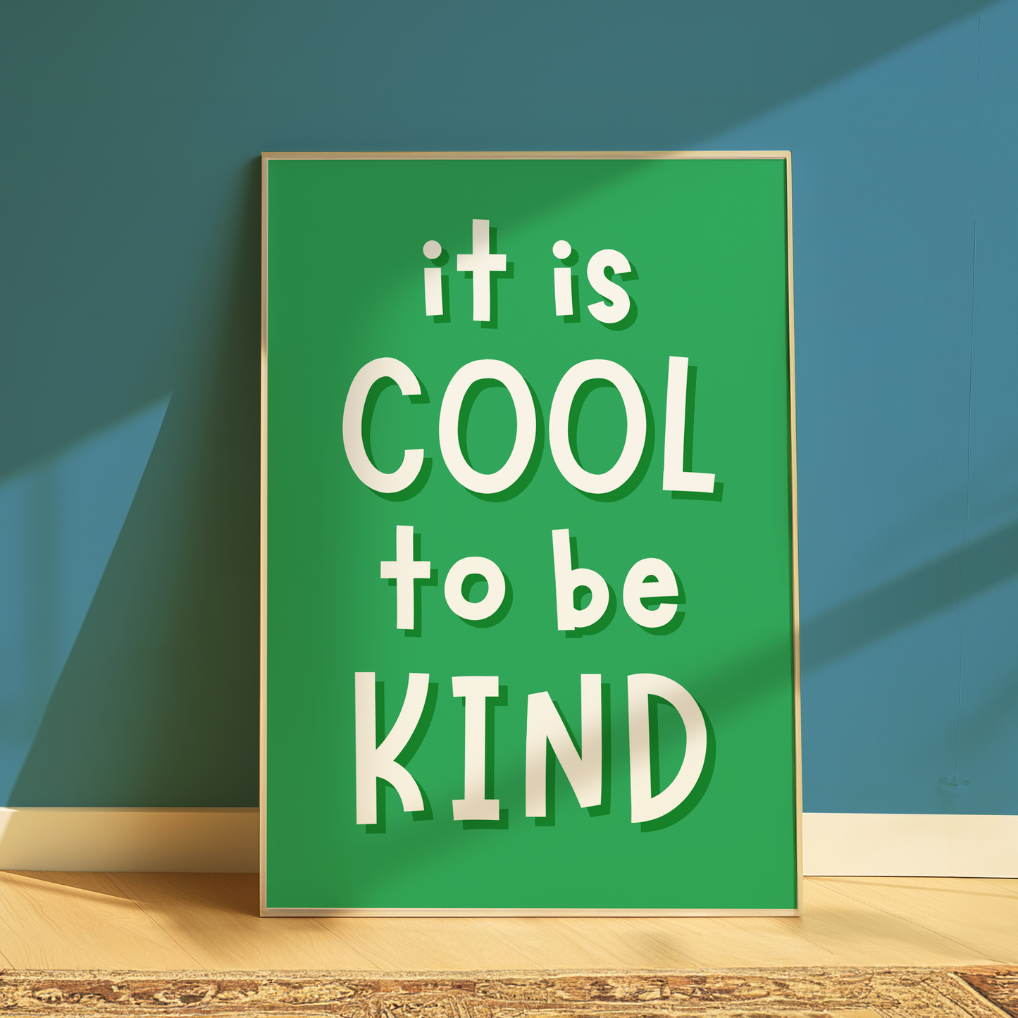 Its Cool To Be Kind Playroom Print, Childrens Affirmation Print, Playroom Quotes, Classroom Prints, Positive Playful Childrens Wall Art, It is cool to be kind wall art, green kids wall art print, kindness wall art for classroom, motivational print for kids room, positive message wall decor, be kind quote poster, A4 kindness quote print, playful font kids print, A3 green wall print, A5 inspirational kids poster, be kind wall decor, green wall art for playroom, classroom wall art kindness print