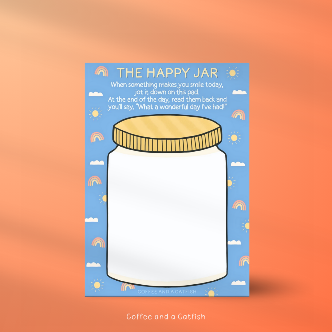 'The Happy Jar' A6 Notepad image 10, Happy Jar Notepad, happy gift for him, happy gift for her, happy gift for friend, self care box, well-being gift set, well-being stationery, pocket notebook, pocket notepad, happy notepad, happiness journal, gratitude journal, happy notebook for her, thoughtful daily notepad, notepad with purpose, affirmations notepad, record happy moments, cheerful stationery pad, joyful routine tracker, small pad for happy thoughts, track positivity daily, happiness reminder pad, A6