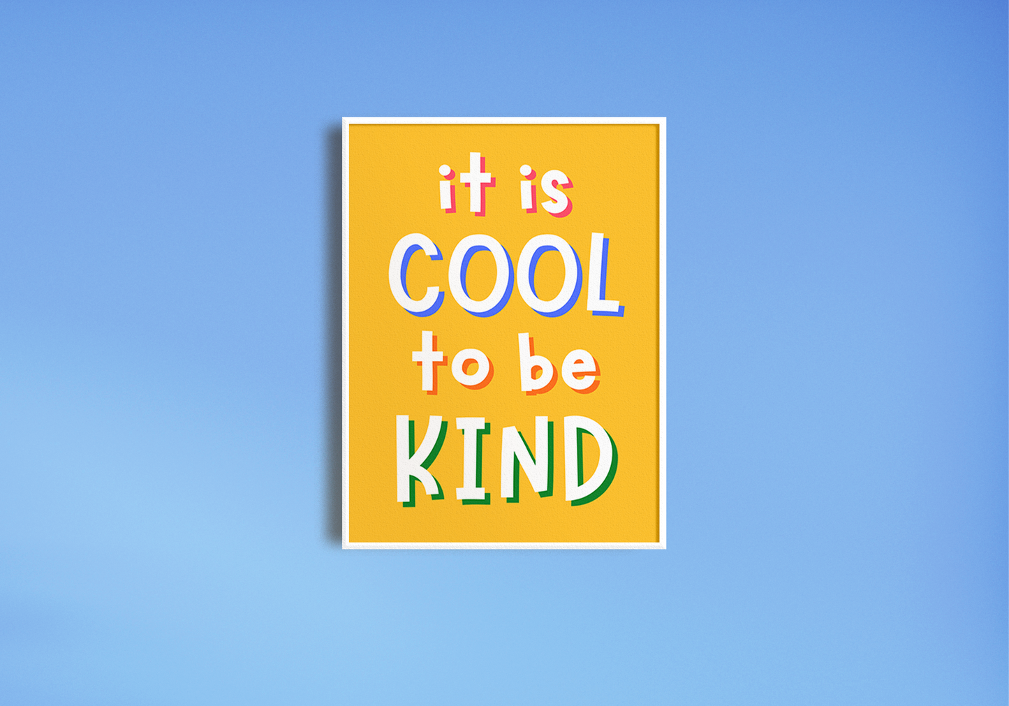 It's Cool To Be Kind Playroom Print, Colourful Classroom Prints, Colourful Playroom Print, Bright Print for Kids Room, Kids Affirmations, It is cool to be kind wall art, yellow wall art print for kids, rainbow text poster for children, kindness wall art classroom, playful font quote print, A4 be kind wall print, cheerful yellow wall art, rainbow message kids room, colorful text motivational print, A3 kindness quote poster, A5 yellow kids poster, vibrant classroom wall decor, rainbow quote art