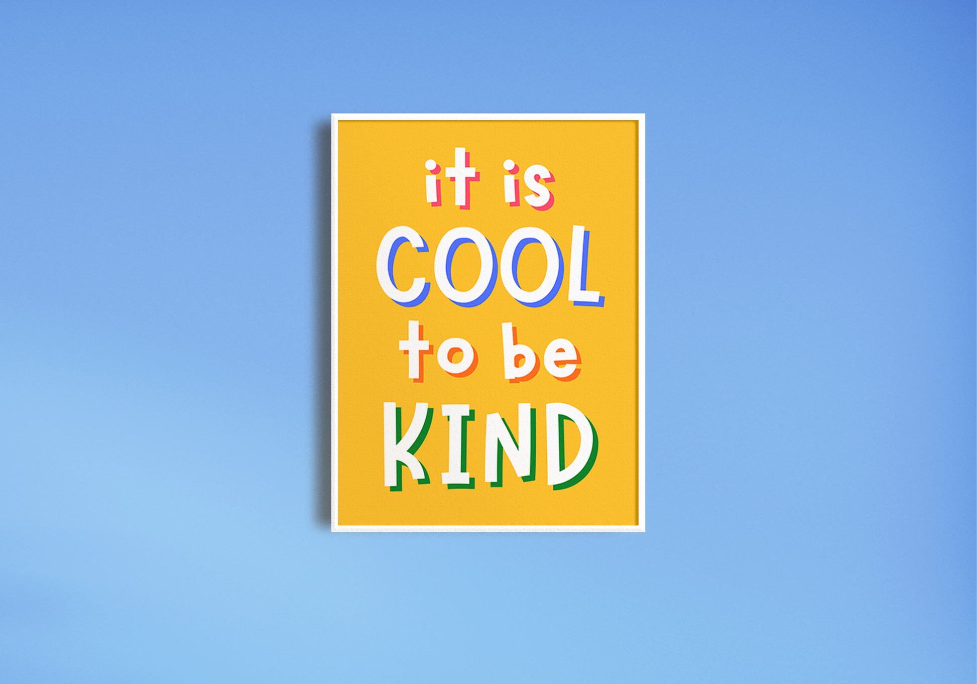 It's Cool To Be Kind Playroom Print, Colourful Classroom Prints, Colourful Playroom Print, Bright Print for Kids Room, Kids Affirmations, It is cool to be kind wall art, yellow wall art print for kids, rainbow text poster for children, kindness wall art classroom, playful font quote print, A4 be kind wall print, cheerful yellow wall art, rainbow message kids room, colorful text motivational print, A3 kindness quote poster, A5 yellow kids poster, vibrant classroom wall decor, rainbow quote art