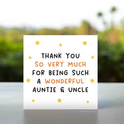 Auntie and uncle thank you note, Auntie and uncle appreciation card, Thank you auntie and uncle card Etsy, Auntie and uncle card with message, auntie and uncle card, Handmade auntie and uncle card, from your niece, card for auntie and uncle