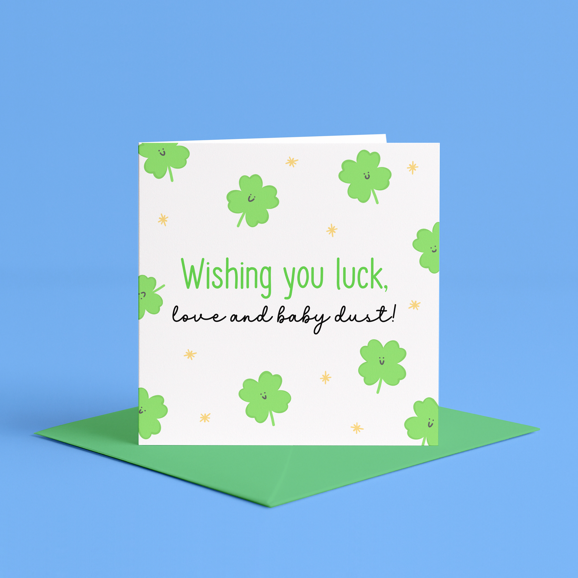 wishing you love luck and baby dust card, ttc card, trying to conceive card, baby dust card, fertility support card, cute baby dust greeting, kawaii ttc card, ivf good luck card, ttc encouragement card, fertility journey card, personalised fertility card, handmade ttc card, custom baby dust note, love and luck pregnancy card, good luck conceiving card, baby wish card, sweet ttc gift, rainbow baby card, fertility treatment card, kawaii four leaf clover baby dust, pastel baby dust good luck card
