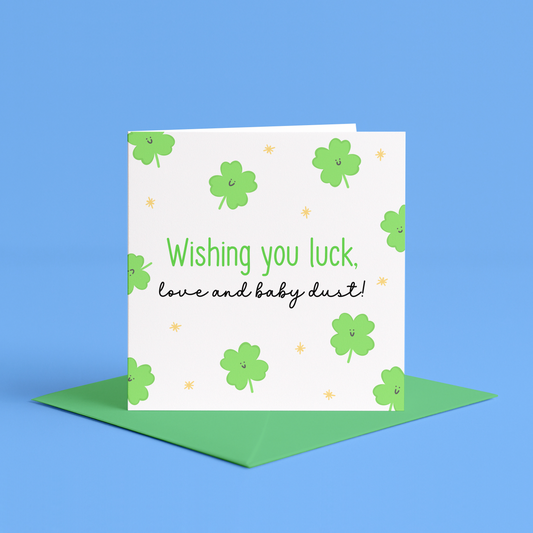 wishing you love luck and baby dust card, ttc card, trying to conceive card, baby dust card, fertility support card, cute baby dust greeting, kawaii ttc card, ivf good luck card, ttc encouragement card, fertility journey card, personalised fertility card, handmade ttc card, custom baby dust note, love and luck pregnancy card, good luck conceiving card, baby wish card, sweet ttc gift, rainbow baby card, fertility treatment card, kawaii four leaf clover baby dust, pastel baby dust good luck card