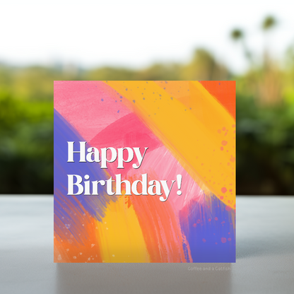 Rainbow landscape birthday card in abstract design, multicoloured vibrant birthday card, aesthetic birthday card, bright colourful birthday card, cute birthday card, bold birthday card, quirky birthday card, abstract birthday card, fun birthday cards
