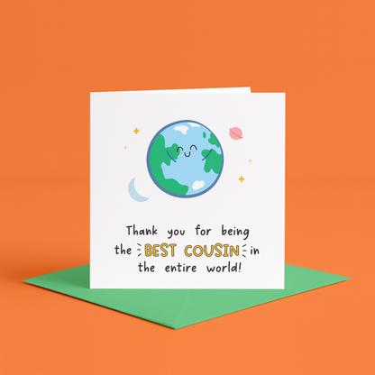 Cute Cousin Birthday Card, To The Best Cousin In The World Card, To My Cousin Birthday Card, Illustrated Card for Cousin, Thank You Cousin, Greeting card with Thank you for being the best cousin in the whole world, Special cousin thank you card, Best cousin ever card, Thank you cousin greeting card, Heartfelt card for best cousin, Cousin appreciation card illustration, Card for cousin with thank you, Best cousin in the whole world card, Thoughtful greeting card for cousin, for best cousin