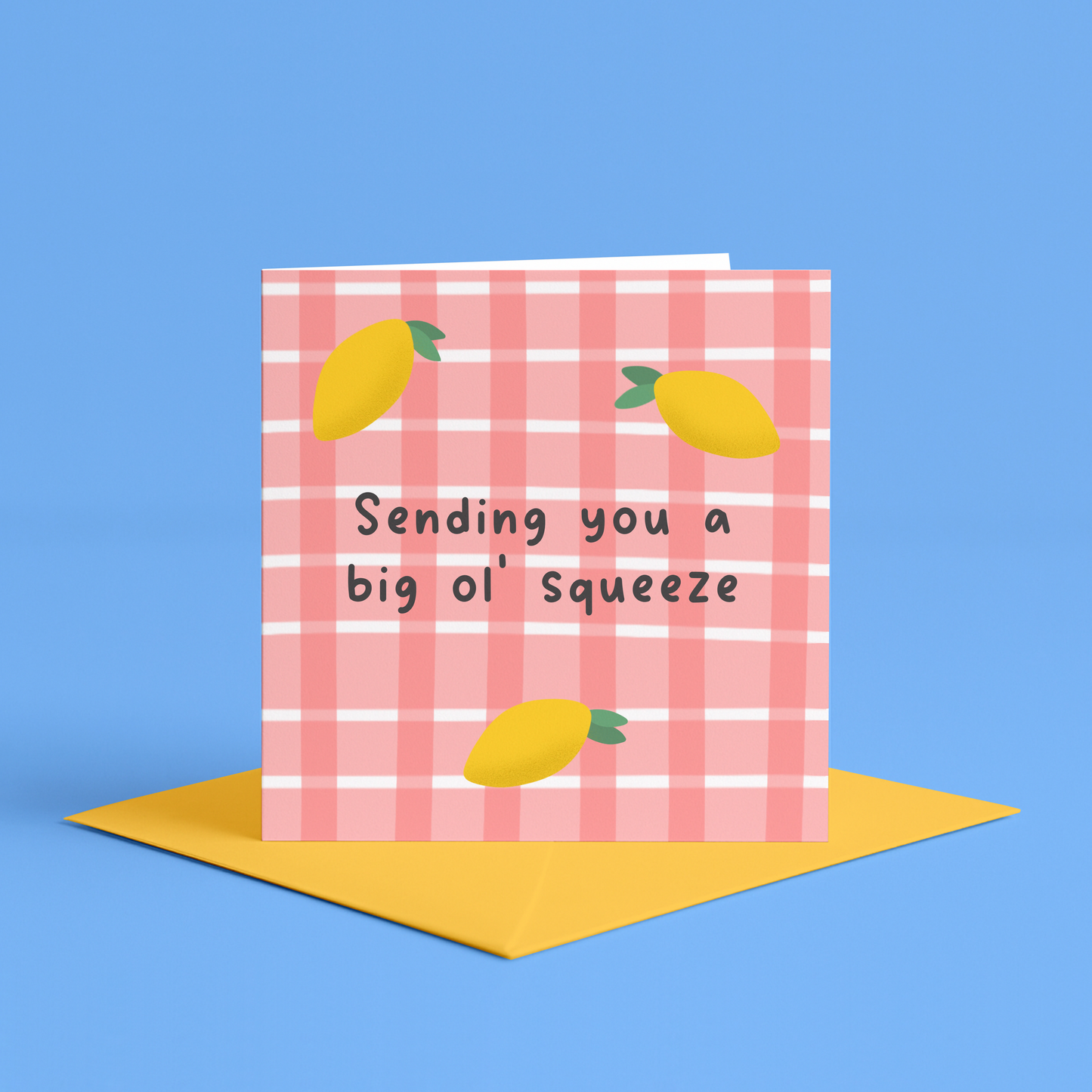 Sending you a squeeze card | friend themed cards, citrus themed cards, when life gives you lemons card, thinking of you illustrated card, food themed thinking of you cards, proud of you food themed card, sending hugs, Big Hug Card | Thinking of You Card | Thinking of you