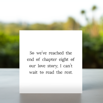 Eight years of dating card, simple eighth anniversary card, cute eighth year together card, cute 8th anniversary card, 8 years together card, 8 years of us card, 8 years married card, 8 years of marriage card, 8 years of love card, cute 8 years card, anniversary card for couple, anniversary gift for partner, card for 8 years of love, romantic milestone card, custom printed card, 8 years strong relationship, journey of love anniversary, anniversary story card, personalised 8th anniversary card