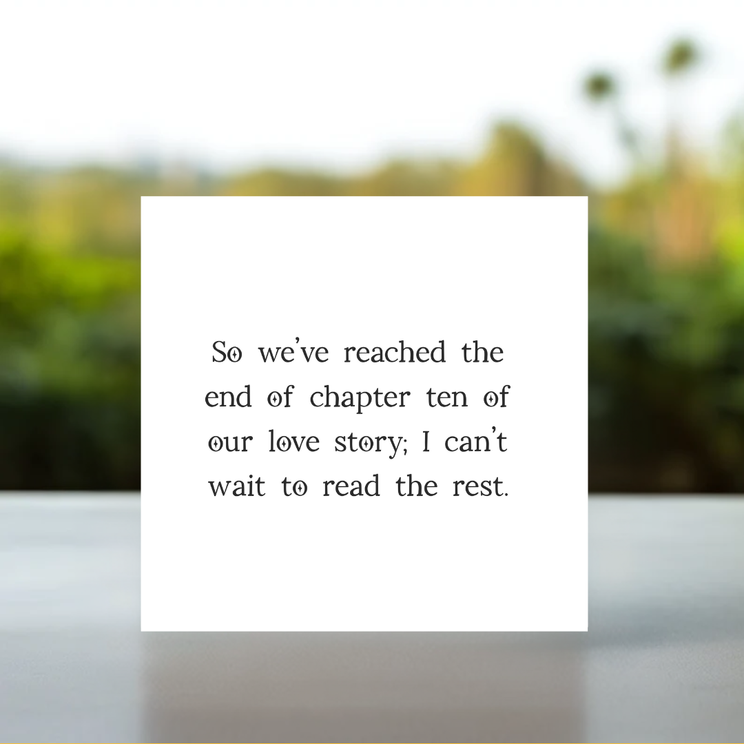 Sentimental anniversary card, Tenth year love card, Beautiful 10-year card, Anniversary card for couples, Ten-year relationship card, Personalized 10-year anniversary, Commemorative anniversary card, 10 years together card for 10th anniversary, card for him 10th anniversary, card for her 10 year anniversary, storytelling anniversary card, anniversary card inspired by books, decade long love card, Etsy anniversary card 10 years, card for couple 10th anniversary, weve completed chapter nine card