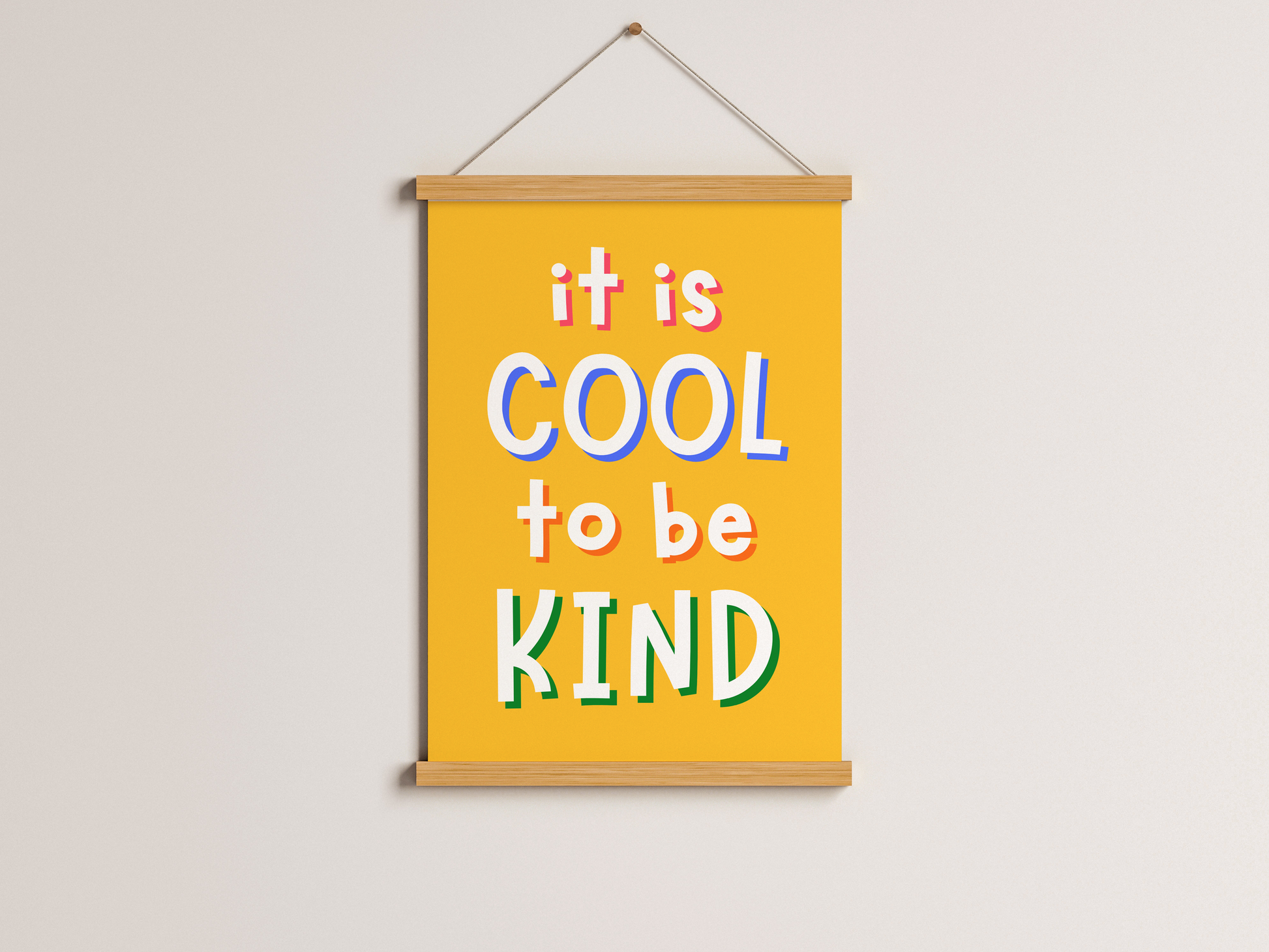 cheerful kids wall message, fun and colorful wall print, A3 quote art with rainbow font, friendly text yellow poster, motivational playroom wall decor, quote poster for teacher decor, rainbow quote for early education, quote wall sign for play spaces, colorful school wall decor, be kind quote art piece, printable classroom kindness sign, happy wall art for young kids, inclusive classroom message print, yellow rainbow print for learning room, A5 rainbow font wall art, quote with rainbow theme