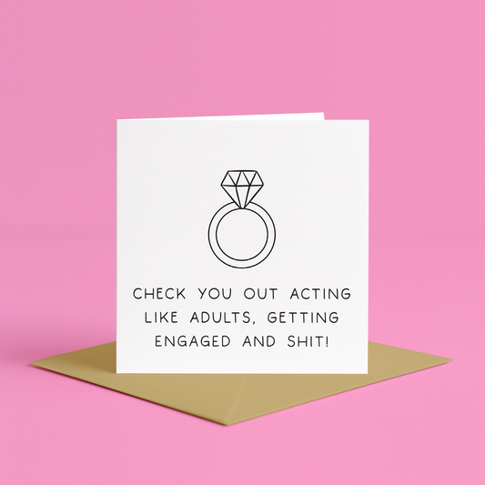 Funny engagement card, Engagement card with humor, Humorous engagement card, Sarcastic engagement card, Funny card for engagement, Witty engagement card, Engagement card with funny message, Engagement card with adult humor, funny engagement card, Engagement card with cheeky message, Modern engagement card, Cool engagement card, Contemporary engagement card, Engagement card with sass, Engaged couple humor, Quirky engagement card design, Hilarious engagement greeting, congratulations engagement