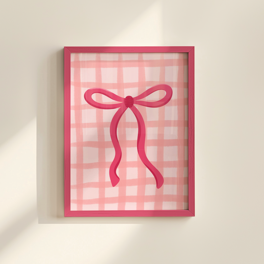 Vintage Pink Bow on Plaid - Coquette Wall Art, Charming Pink Ribbon Decor, Cottagecore Aesthetic Print, Pink Bow print, Girly Wall Art, Preppy Print, Bedroom Wall Art, Ribbon Poster, Teen Girl Print, Trendy Poster, Coquette Art, Aesthetic Pink, Pink Bow Nursery Print: Vintage Cottagecore Wall Art