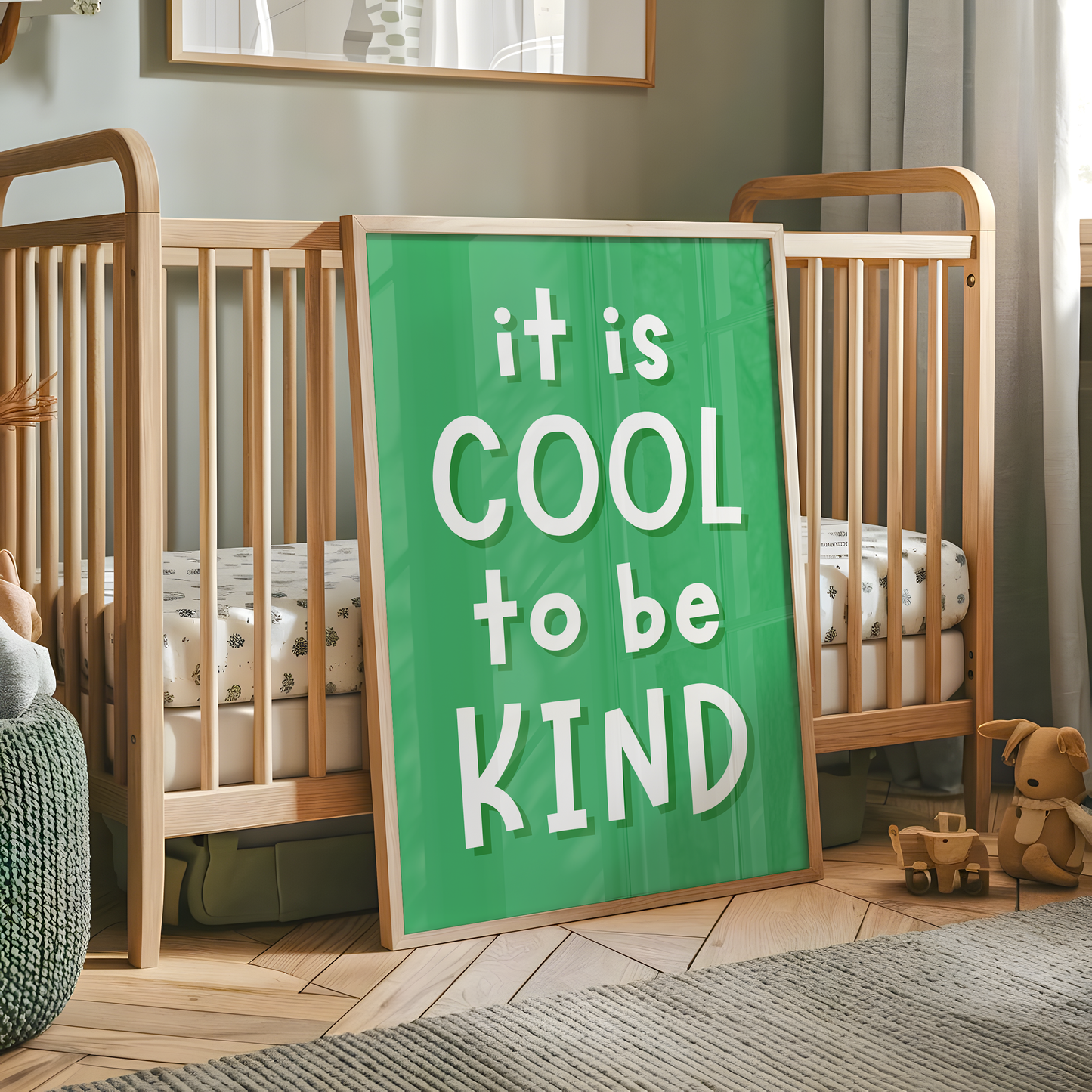 physical quote print for kids, unframed kids room art, motivational phrase wall decor, kids wall decor with message, green quote wall print, A5 be kind poster, educational wall art for school, friendly message wall poster, fun font wall art for children, kindness matters wall print, schoolroom wall quote print, soft green wall quote for kids, happy message art print, cool to be kind wall sign, kindness rules classroom decor, playful green wall decor, be kind to others poster, positive prints