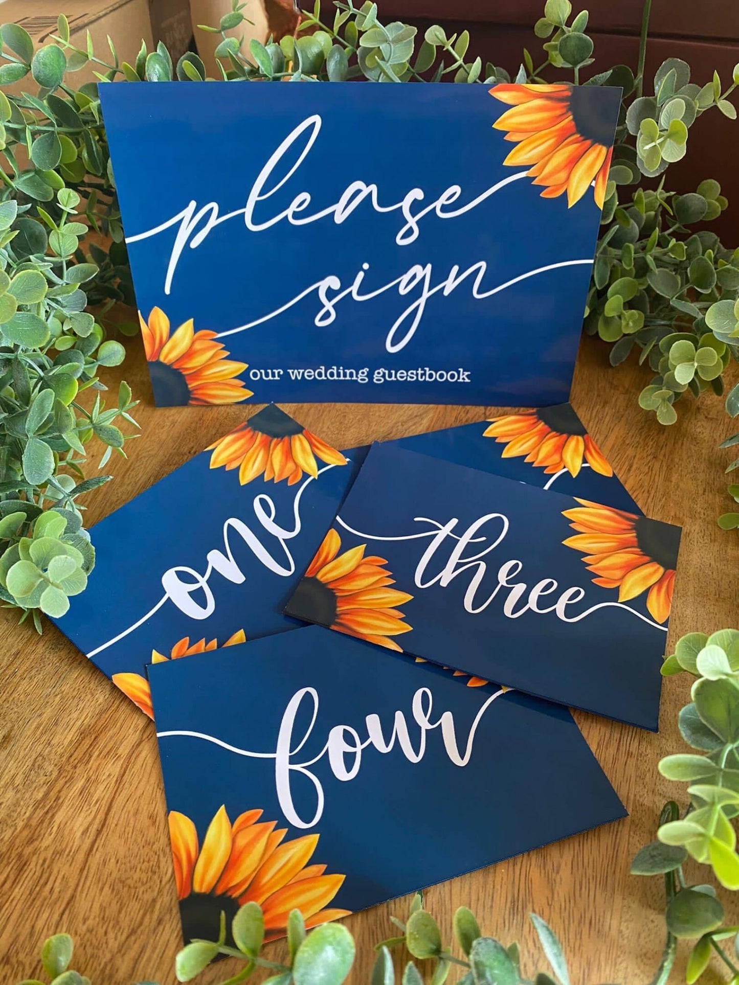 Sunflower navy and yellow wedding table numbers, sunflower wedding decor, sunflower and navy weddings, alternative wedding decor, sunflowers