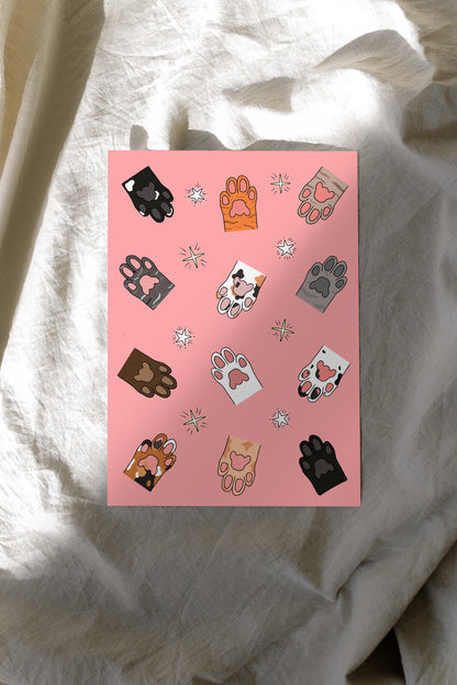 Team toe bean | Cat paw print gift for cat lover, cat lover gift for cat mum, vet nurse gift, cute cat art, cat mum birthday, pink cat print