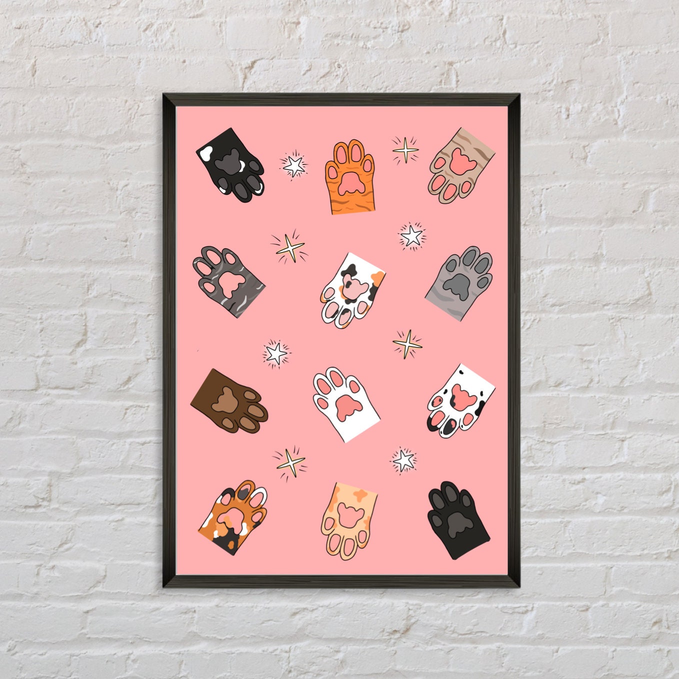 Team toe bean | Cat paw print gift for cat lover, cat lover gift for cat mum, vet nurse gift, cute cat art, cat mum birthday, pink cat print