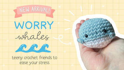 Crochet worry whale | Fidget toy cute, anxiety relief gift, handmade worry pet, mental health tools, stress toys for anxiety, adult anxiety