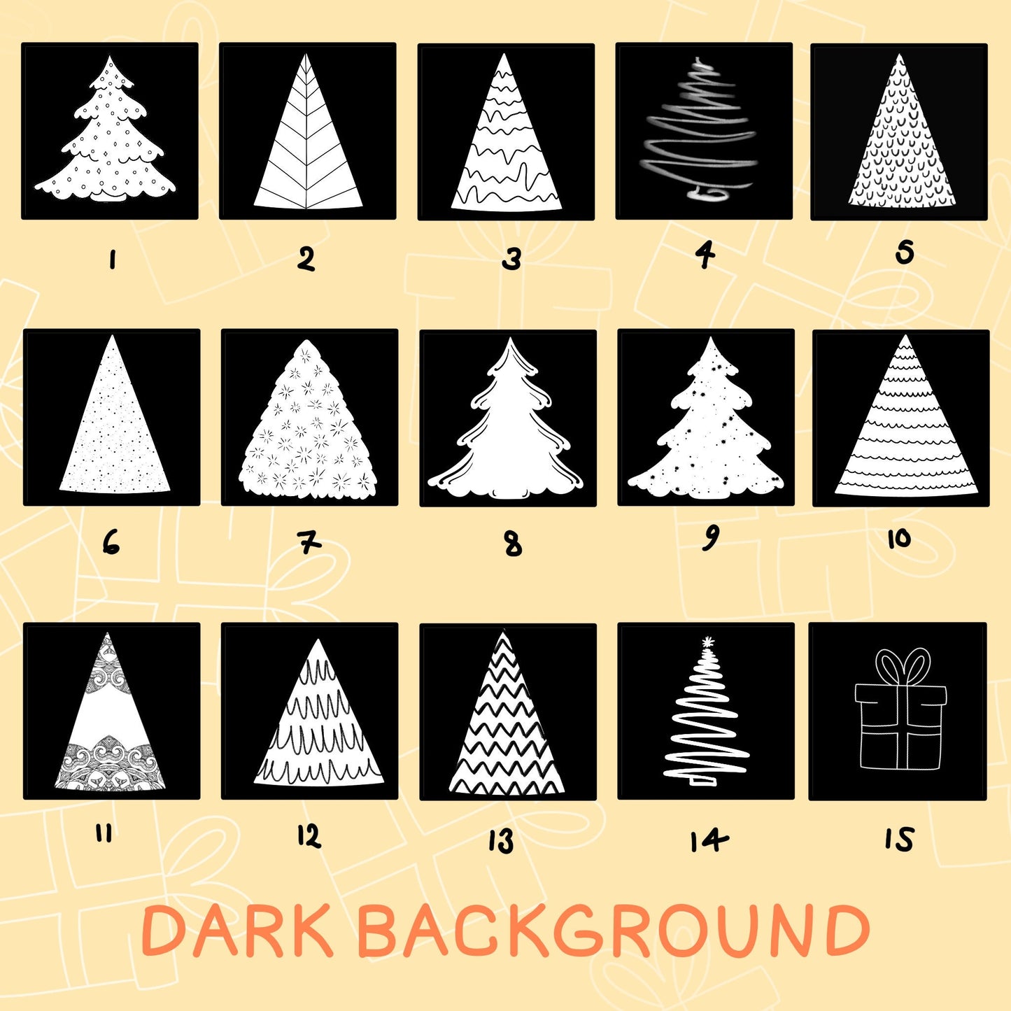 Cute, Affordable Procreate Christmas Tree Stamps | Stamps for Procreate, Kawaii tree stamps, cheap procreate brushes for Christmas