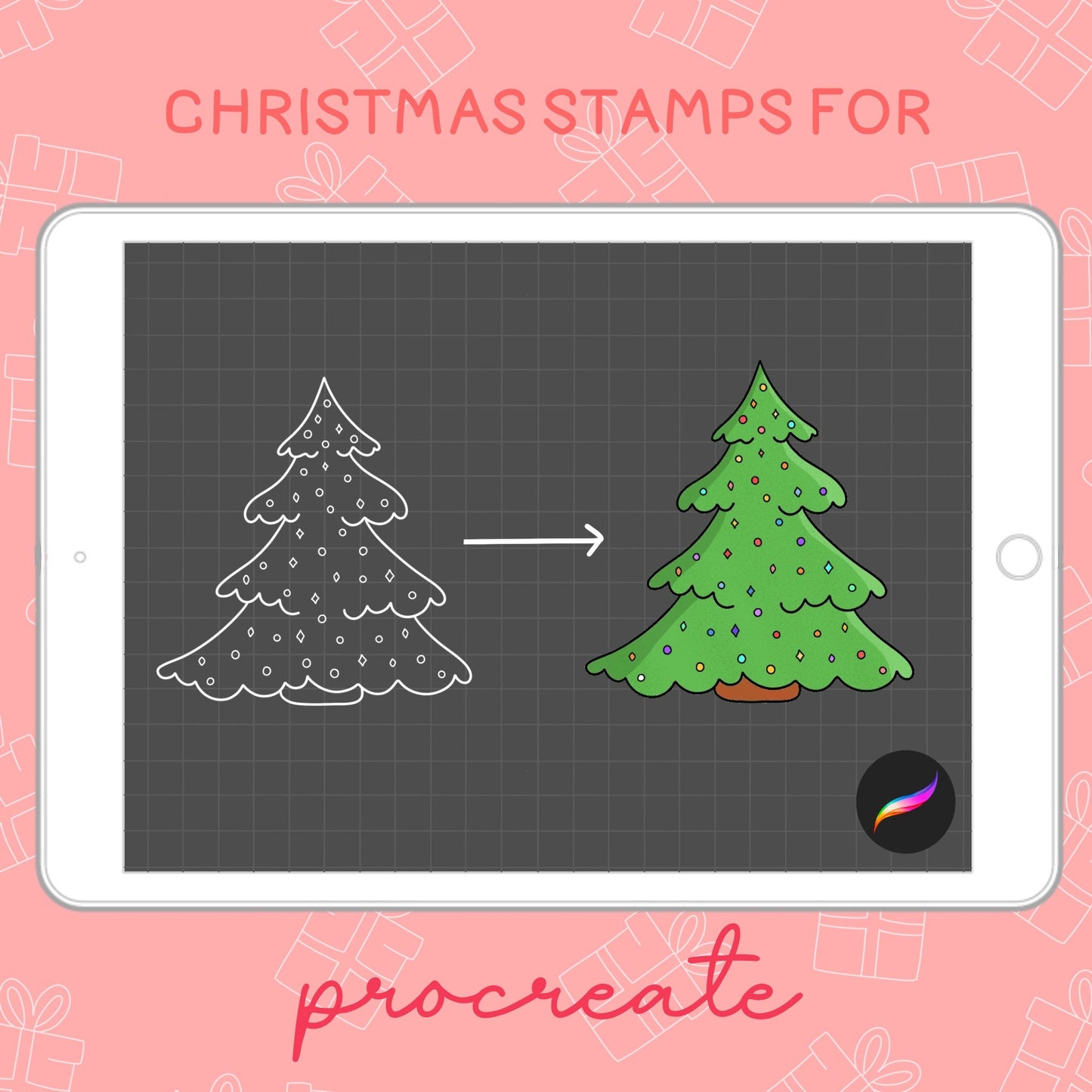 Cute, Affordable Procreate Christmas Tree Stamps | Stamps for Procreate, Kawaii tree stamps, cheap procreate brushes for Christmas