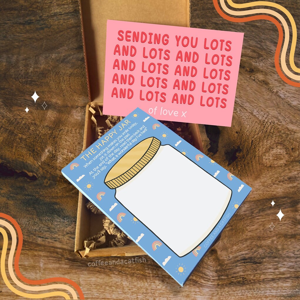 The ‘Happy Post’ | Happy Letterbox Gift, cheer up gift, positive gift set, letterbox pick me up, happy jar notepad, positivity postcard gift