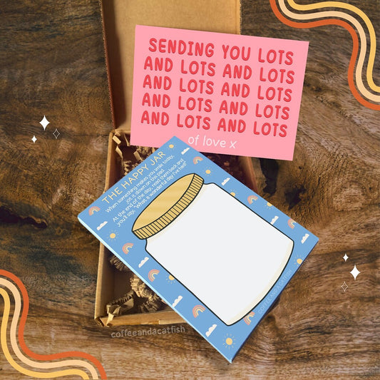 The ‘Happy Post’ | Happy Letterbox Gift, cheer up gift, positive gift set, letterbox pick me up, happy jar notepad, positivity postcard gift
