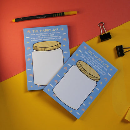 Happy Jar A6 Notepad | Happy notes, gratitude journal, positivity gifts, positive stationery, happy stationary, focus on the good, self care