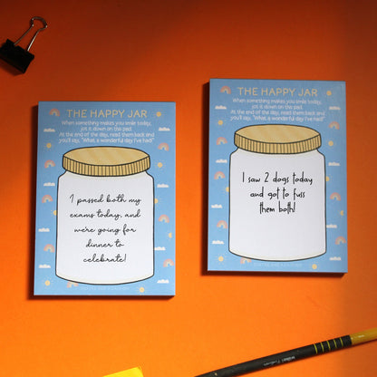 Happy Jar A6 Notepad | Happy notes, gratitude journal, positivity gifts, positive stationery, happy stationary, focus on the good, self care