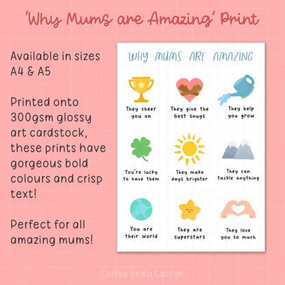 Why Mums Are Amazing | Art Print Birthday gift for Mum, Wall Art for Mum, Cute baby shower gifts for mummy to be, cute mum to be gift ideas