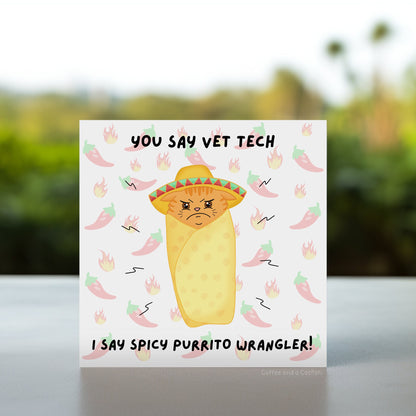 Vet Tech spicy cat card | Vet tech week card, LVT birthday card, vet tech birthday card, vet tech birthday gift, funny veterinary tech card