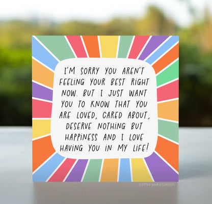 Friend Cheer Up Card | Mental Health Greeting Card, Sending A Hug Card, Encouragement Card, Comforting Card, Friendship Card, Positive Card