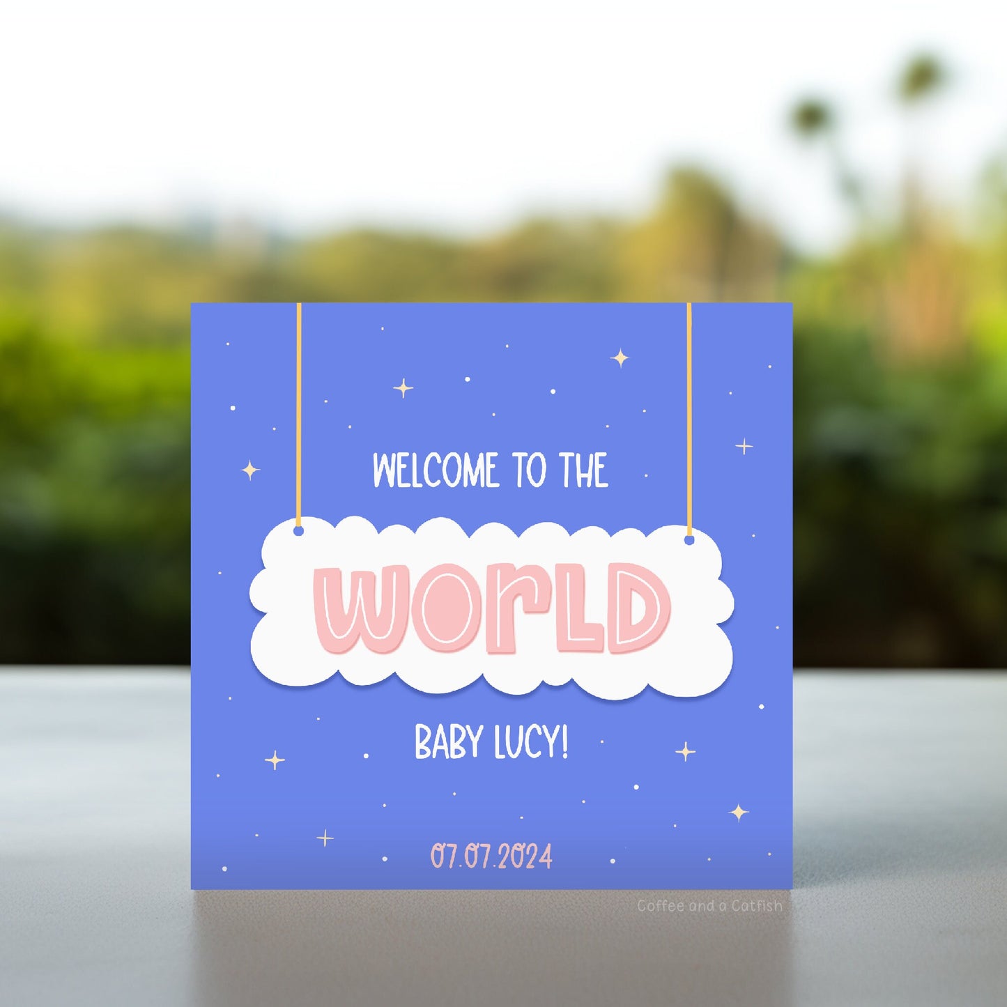 Personalised New Baby Girl Card | Welcome to the World Baby Girl Keepsake Card, Pink Cloud New Baby Card, Cloud Themed New Baby Birth Card