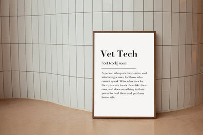 Vet Tech Definition Print | Veterinary Technician Definition Print, Vet Tech Prints, Vet Technician Print, Vet Tech Gift, Vet Tech Wall Art