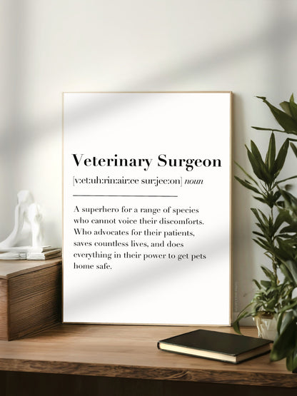 Veterinary Surgeon Definition Print | Veterinarian Definition Print, DVM Definition Print, Thank You Vet Gift, Veterinary Surgeon Gift Ideas