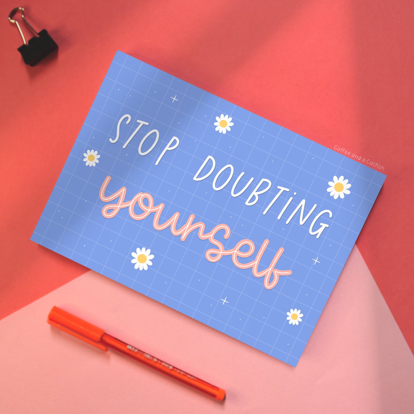 Stop Doubting Yourself Print | Self Doubt Print, Cute motivational prints, motivational wall art, floral quote print, positive mindset print