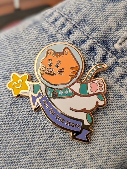 Space Cat Enamel Pin | Motivational Enamel Pin, Cat Pins, Cute Enamel Pins, Space Themed Pins, Cat Themed Pins, Kawaii Enamel Pins with Cats