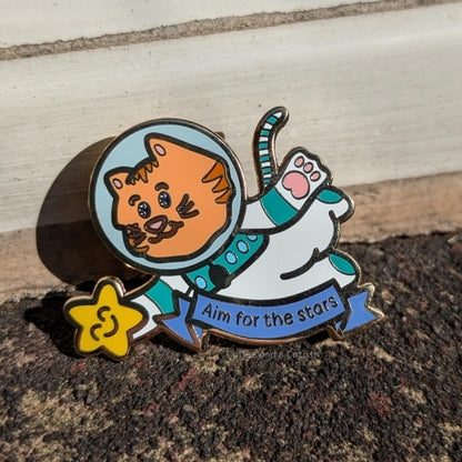 Space Cat Enamel Pin | Motivational Enamel Pin, Cat Pins, Cute Enamel Pins, Space Themed Pins, Cat Themed Pins, Kawaii Enamel Pins with Cats