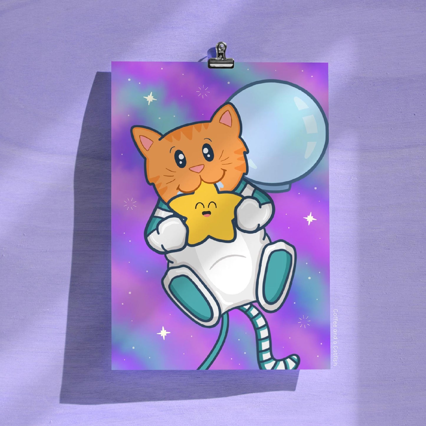 Cute Space Cat Art Print | Space Cat Art, Space Cat Astronaut Kawaii Wall Art, Cat in Space Ginger Cat Astronaut, Space Wall Art for Nursery
