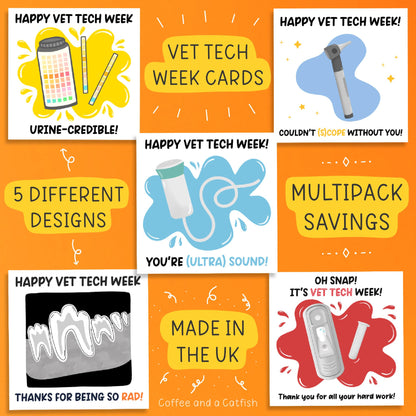 Vet Tech Week Cards, Funny Vet Tech Week 5x5" Thank You Cards *MULTIPACK OF 5* Thank You Vet Techs, Vet Tech Appreciation Gift Vet Tech Week