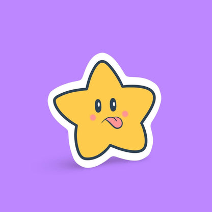 Mini Cheeky Star Vinyl Sticker | Teeny Waterproof Star Sticker, Kawaii Vinyl Star Sticker with Tongue Out, kawaii star space themed sticker