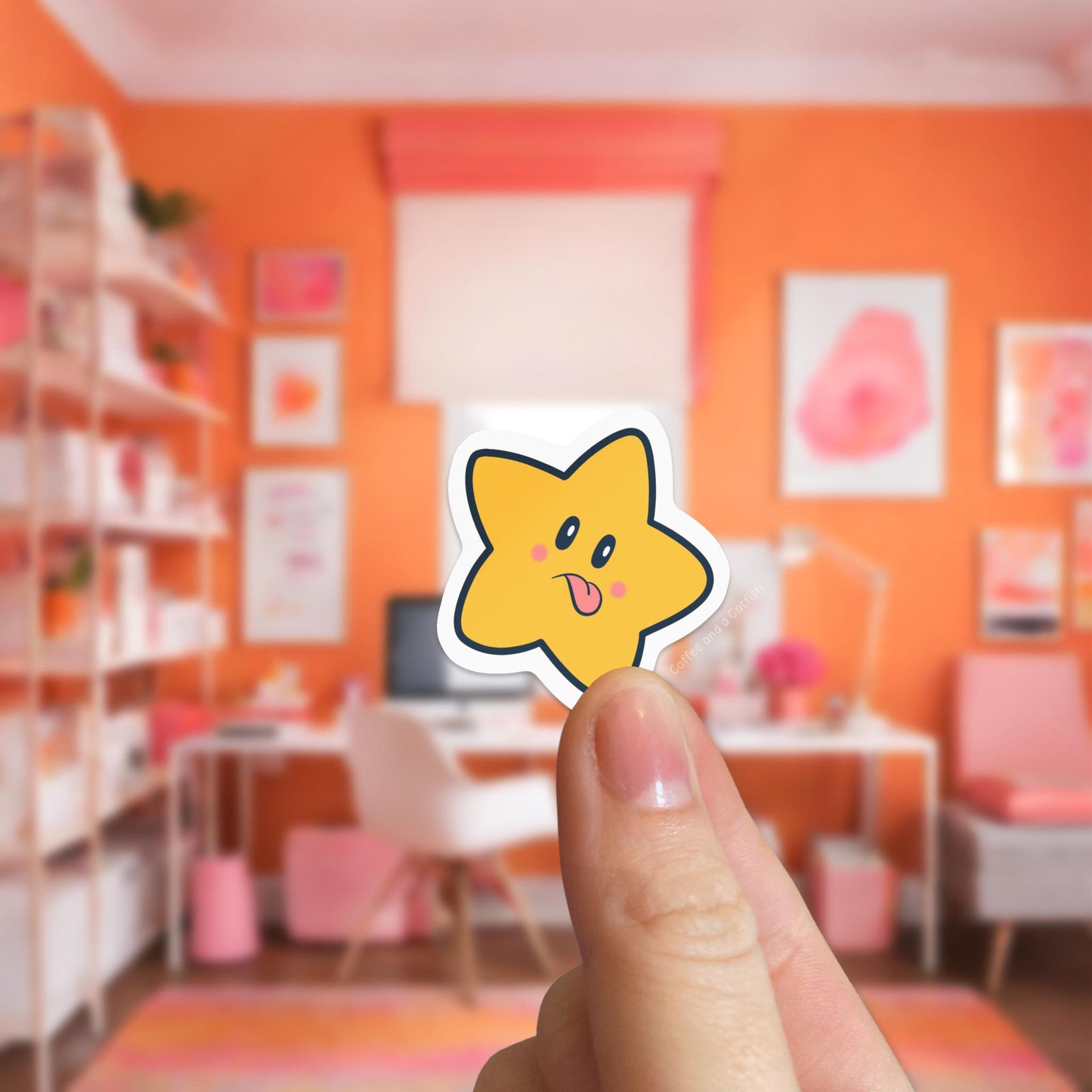 Mini Cheeky Star Vinyl Sticker | Teeny Waterproof Star Sticker, Kawaii Vinyl Star Sticker with Tongue Out, kawaii star space themed sticker