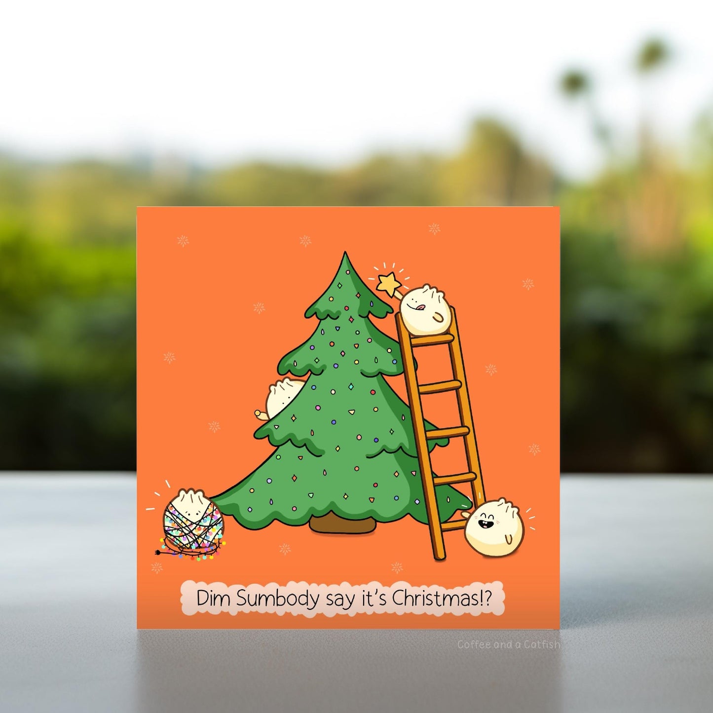 Dim Sum Punny Christmas Card | Foodie Pun Christmas Card, Illustrated Kawaii Japanese Style Food Christmas Card, Quirky Cute Christmas Card