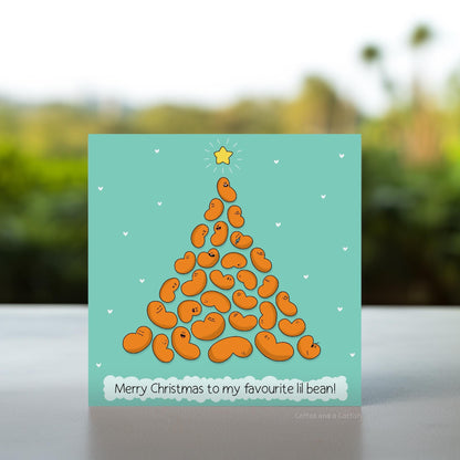 Merry Christmas Bean Card | Kawaii Food Christmas Card, To My Favourite Bean, Cute Christmas Cards for Bestie, Bean Christmas Card for her