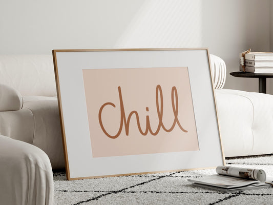 Chill Neutral Brown Print | Cosy Vibes Living Room Prints, Brown and Beige Boho wall art, Cosy brown print, lets chill boho bedroom wall art
