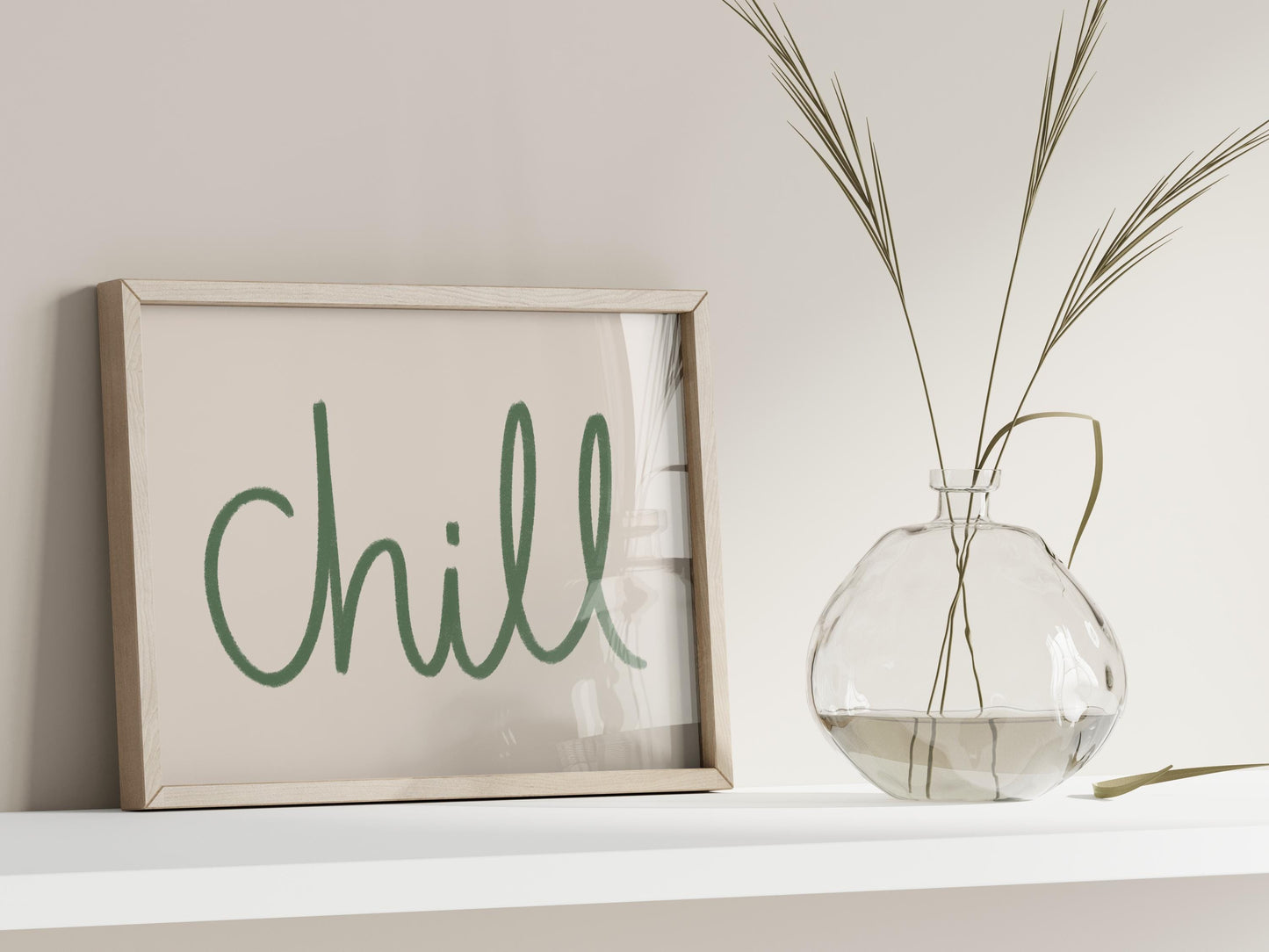 Chill Sage Green Wall Art Print | Sage Green Bathroom Prints, Sage Green Bedroom Print, Sage Green Living Room Wall Art, Beige and Green Art