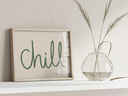 Chill Sage Green Wall Art Print | Sage Green Bathroom Prints, Sage Green Bedroom Print, Sage Green Living Room Wall Art, Beige and Green Art