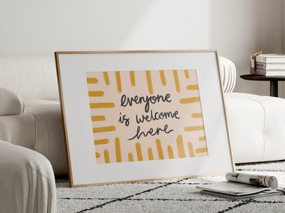 Everyone Is Welcome Here Print | Mustard Yellow Wall Art Prints, Yellow Decor, Mustard Bedroom Art Prints, Mustard Living Room Art Prints