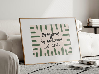 Everyone Is Welcome Here Print | Sage Green Wall Art Prints, Green Decor, Sage Bedroom Art Prints, Sage Green Living Room Art, Sage Green