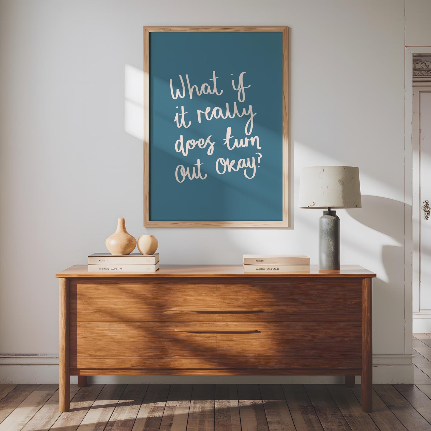 What If It Really Does Work Out Okay Wall Art Print | Affirmation Wall Art, Bedroom Print, Calming Wall Art, Bedroom Prints, Blue Quote Art